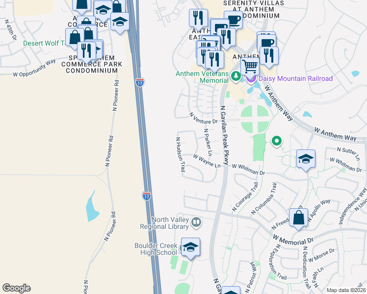 map of restaurants, bars, coffee shops, grocery stores, and more near 3793 West Wayne Lane in New River