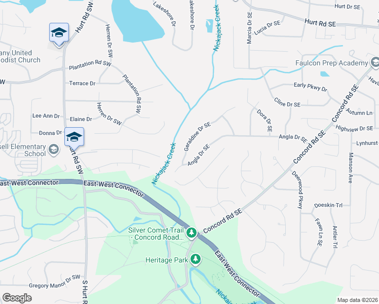 map of restaurants, bars, coffee shops, grocery stores, and more near 288 Angla Drive Southeast in Smyrna