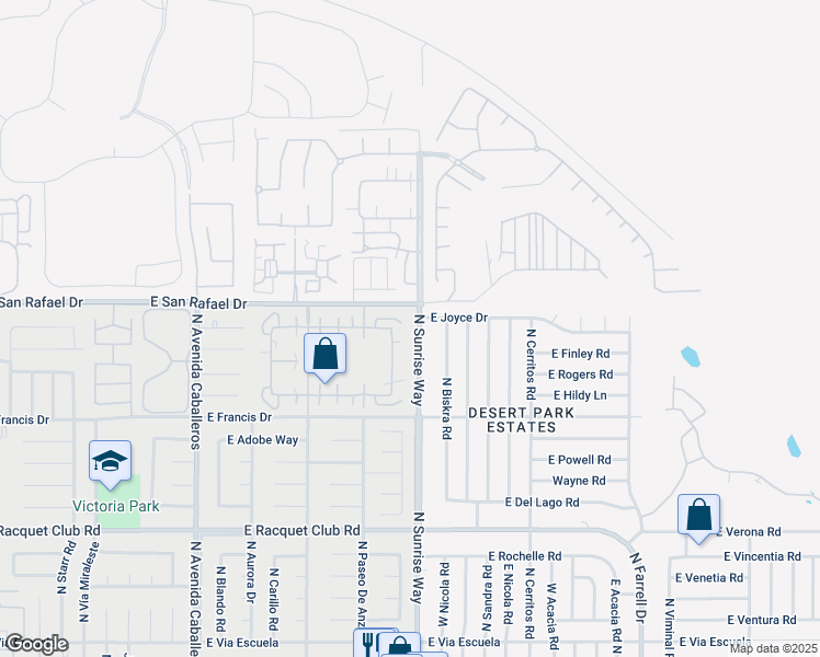 map of restaurants, bars, coffee shops, grocery stores, and more near 1679 Sunflower Court North in Palm Springs