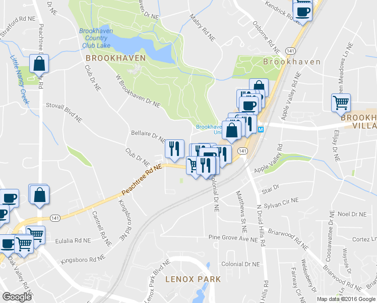 map of restaurants, bars, coffee shops, grocery stores, and more near 4 Brookhaven Dr NE in Atlanta