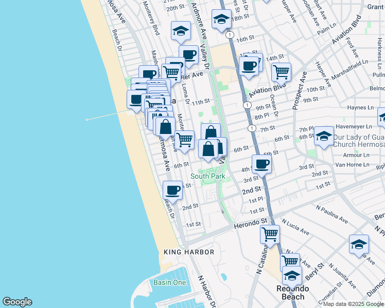 map of restaurants, bars, coffee shops, grocery stores, and more near 751 Loma Drive in Hermosa Beach