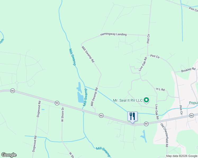 map of restaurants, bars, coffee shops, grocery stores, and more near 2089 Mill Swamp Road in Longs