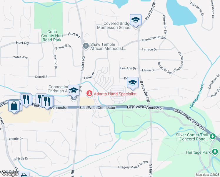 map of restaurants, bars, coffee shops, grocery stores, and more near 3990 Aunt Lucy Lane Southwest in Smyrna
