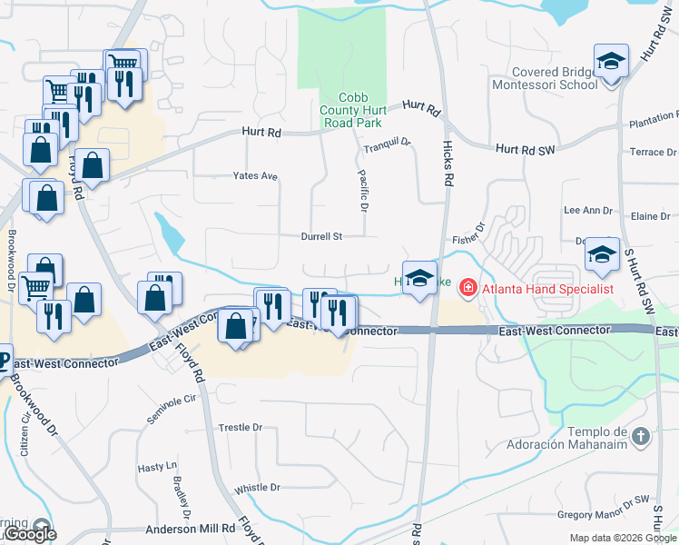 map of restaurants, bars, coffee shops, grocery stores, and more near 3716 Auldyn Drive in Austell