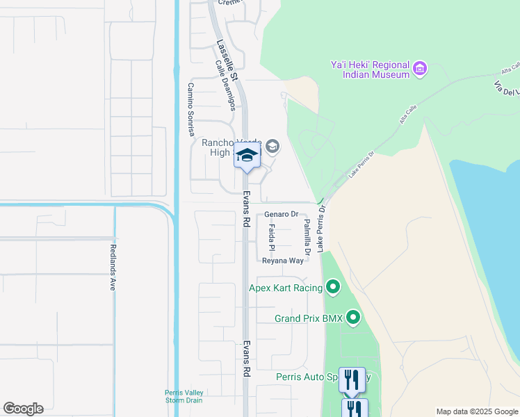 map of restaurants, bars, coffee shops, grocery stores, and more near 814 Genaro Drive in Perris