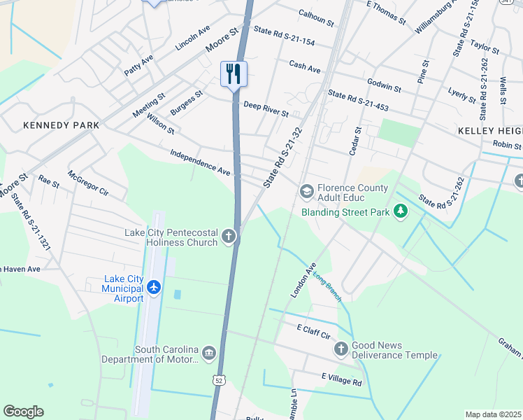 map of restaurants, bars, coffee shops, grocery stores, and more near 50 Bailey Street in Lake City