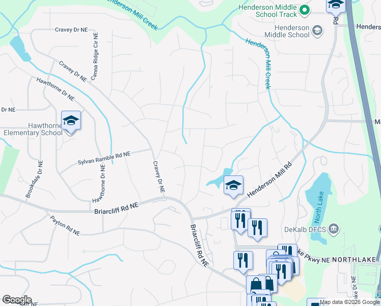 map of restaurants, bars, coffee shops, grocery stores, and more near 2479 Hazelwood Drive Northeast in Atlanta