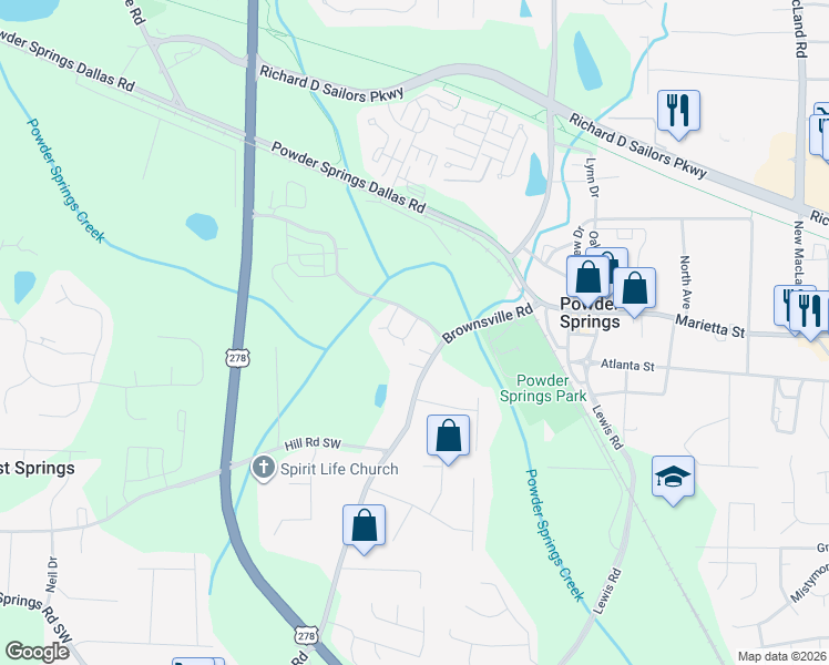 map of restaurants, bars, coffee shops, grocery stores, and more near 3926 Teal Circle in Powder Springs