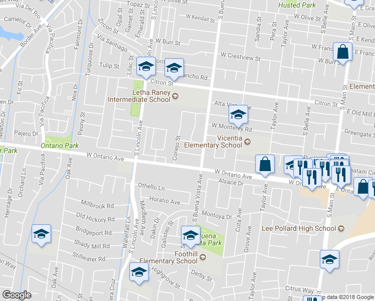 map of restaurants, bars, coffee shops, grocery stores, and more near 959 Esther Drive in Corona