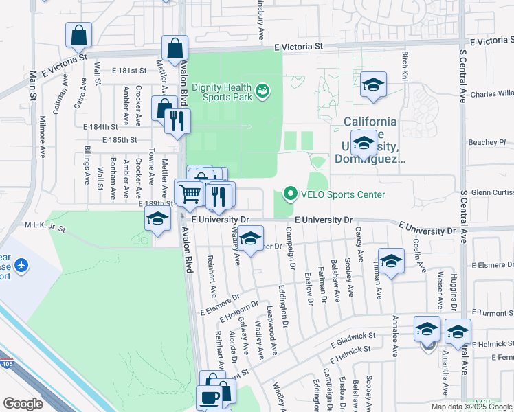 map of restaurants, bars, coffee shops, grocery stores, and more near 745 Howard Avenue in Carson