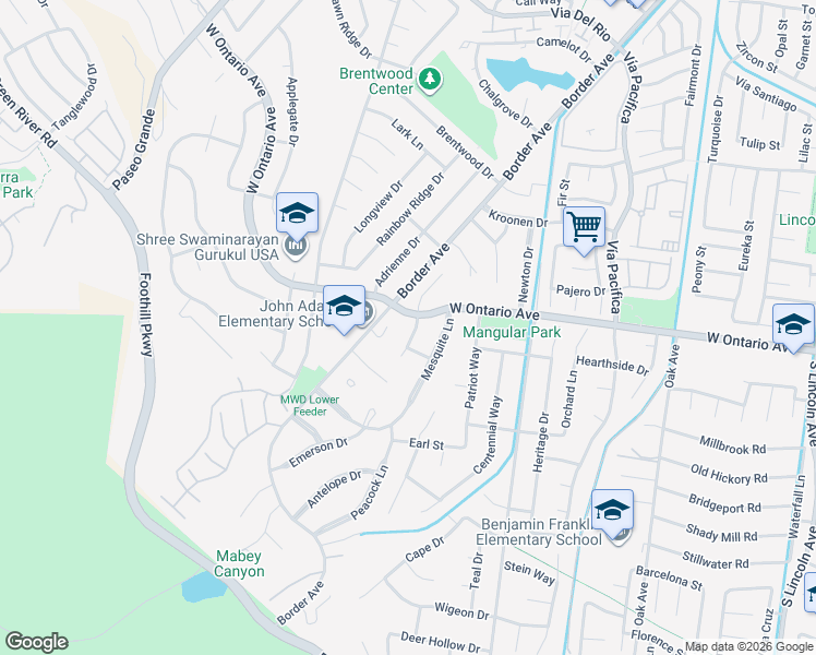 map of restaurants, bars, coffee shops, grocery stores, and more near 2314 Mcneil Circle in Corona