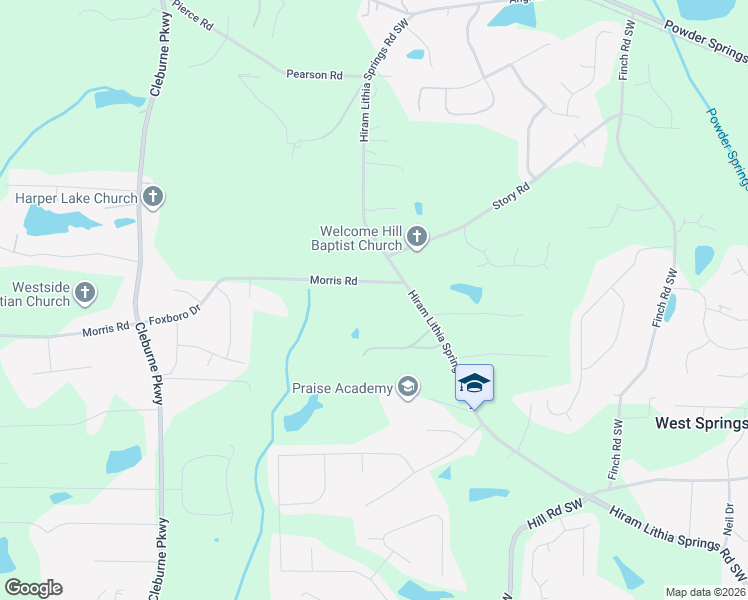 map of restaurants, bars, coffee shops, grocery stores, and more near 3920 Hiram Lithia Springs Road Southwest in Powder Springs