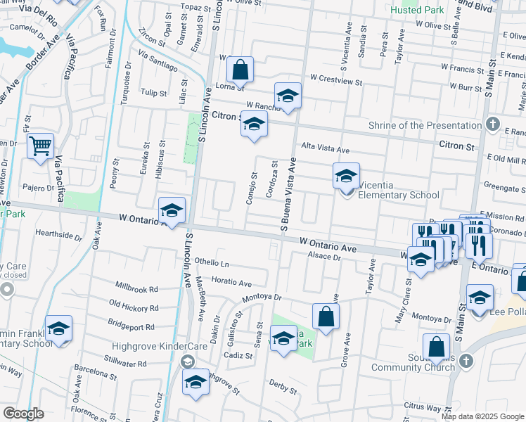 map of restaurants, bars, coffee shops, grocery stores, and more near 959 Esther Drive in Corona