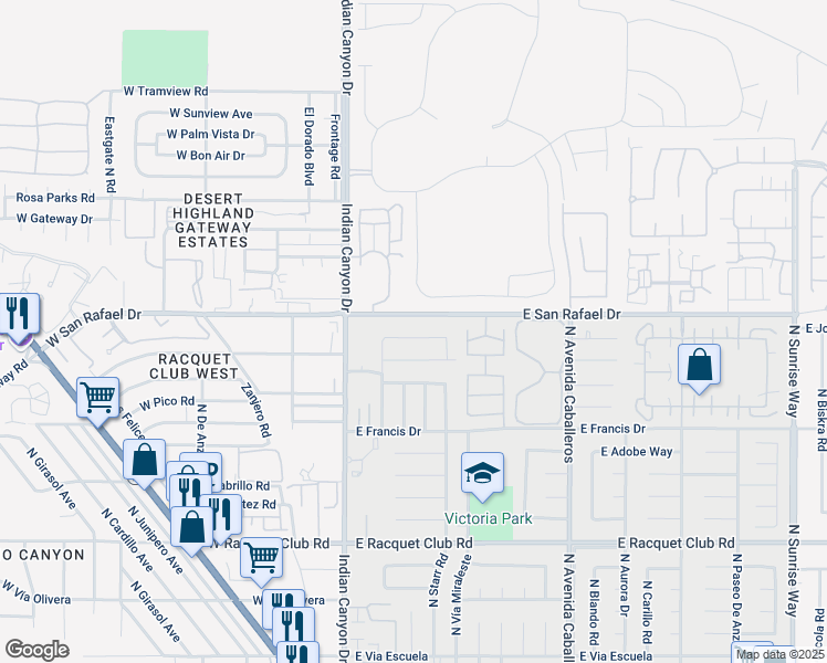 map of restaurants, bars, coffee shops, grocery stores, and more near 466 East Molino Road in Palm Springs