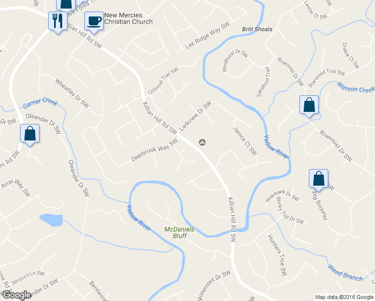 map of restaurants, bars, coffee shops, grocery stores, and more near 3986 Fawnbrook Way Southwest in Lilburn
