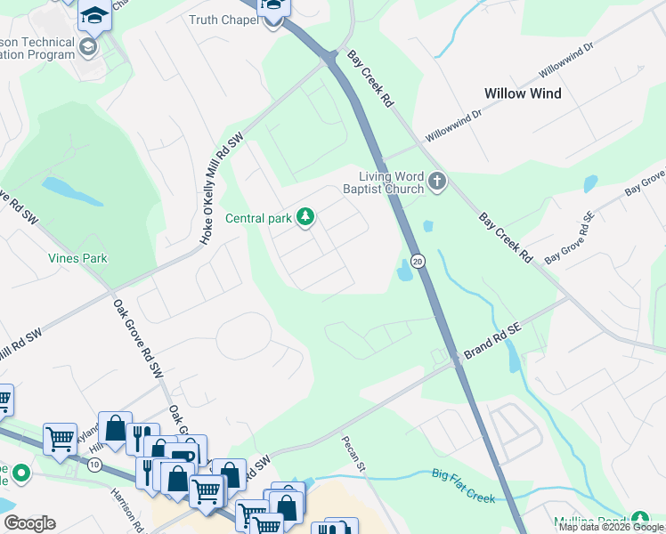 map of restaurants, bars, coffee shops, grocery stores, and more near 3729 Loganville Highway Southwest in Loganville