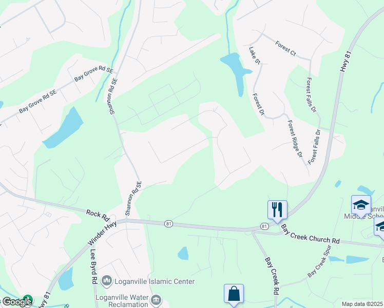 map of restaurants, bars, coffee shops, grocery stores, and more near 3214 Holly Stand Court in Loganville