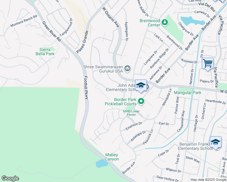 map of restaurants, bars, coffee shops, grocery stores, and more near 1951 Adobe Avenue in Corona