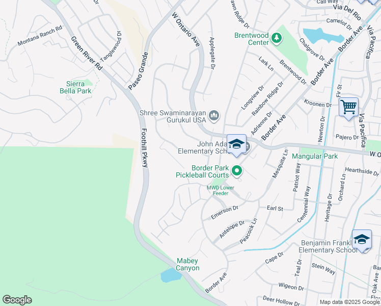 map of restaurants, bars, coffee shops, grocery stores, and more near 1951 Adobe Avenue in Corona