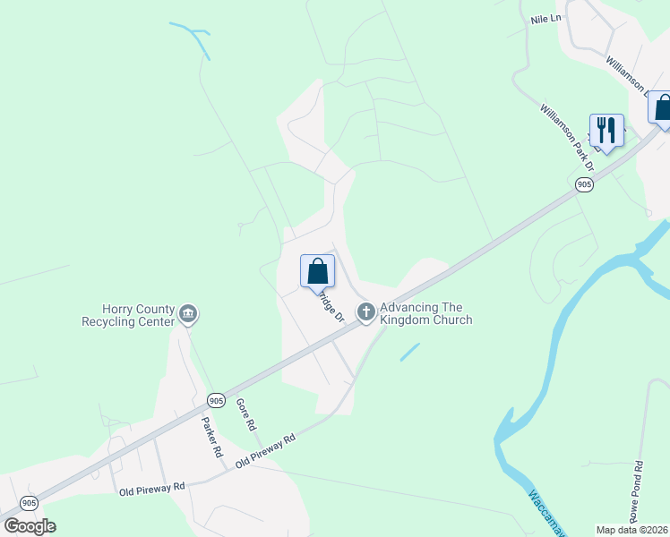 map of restaurants, bars, coffee shops, grocery stores, and more near 208 Pearlwood Lane in Conway