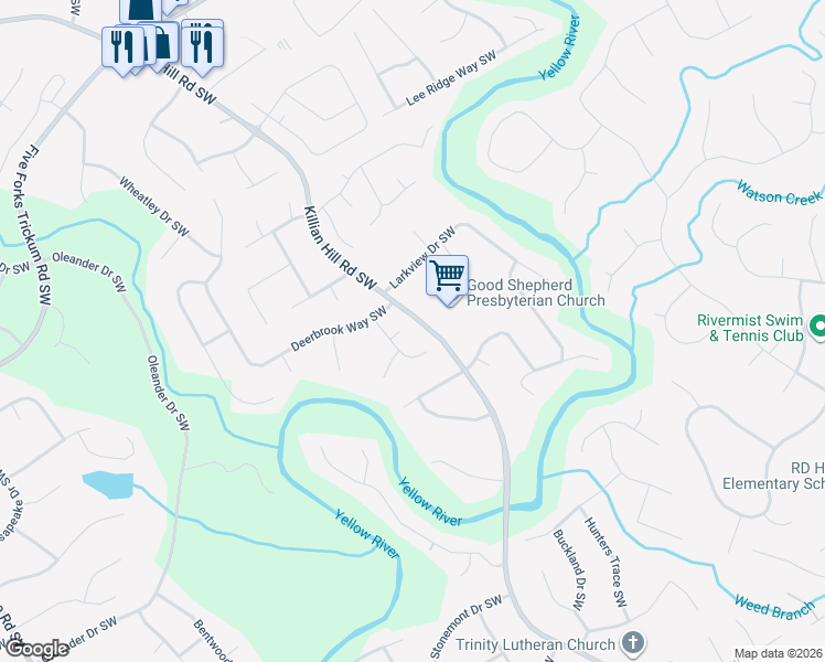 map of restaurants, bars, coffee shops, grocery stores, and more near 3986 Fawnbrook Way Southwest in Lilburn