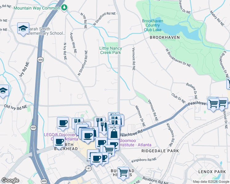 map of restaurants, bars, coffee shops, grocery stores, and more near 884 Carlton Ridge Northeast in Atlanta