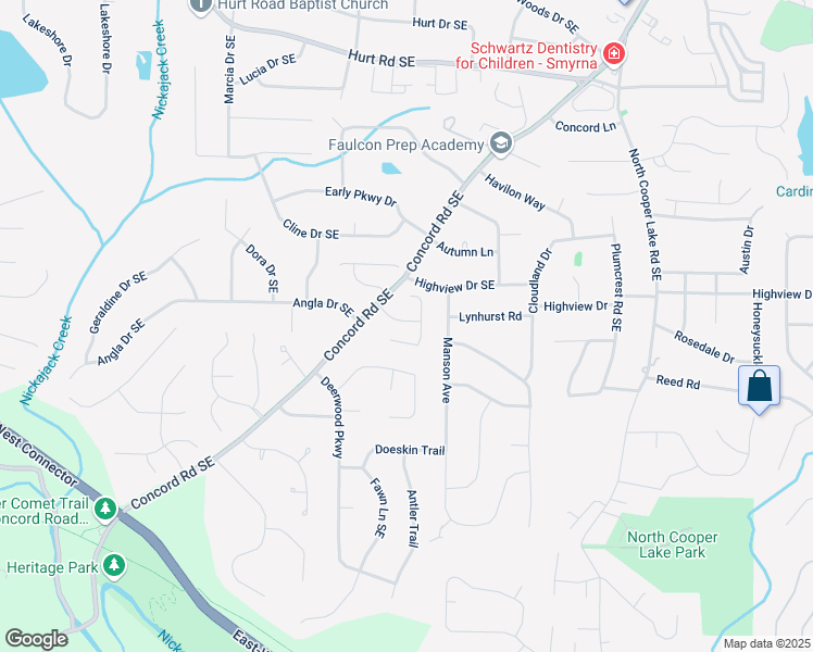 map of restaurants, bars, coffee shops, grocery stores, and more near 520 Tackett Farms Road in Smyrna