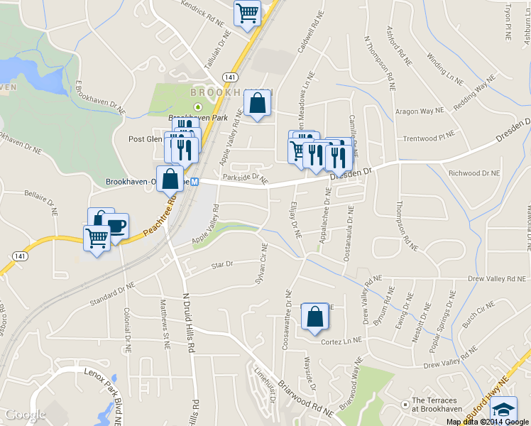 map of restaurants, bars, coffee shops, grocery stores, and more near 1354 Fernwood Cir NE in Atlanta