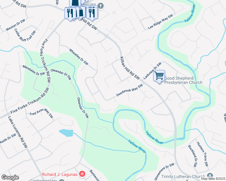 map of restaurants, bars, coffee shops, grocery stores, and more near 4128 Mayflower Ct SW in Lilburn