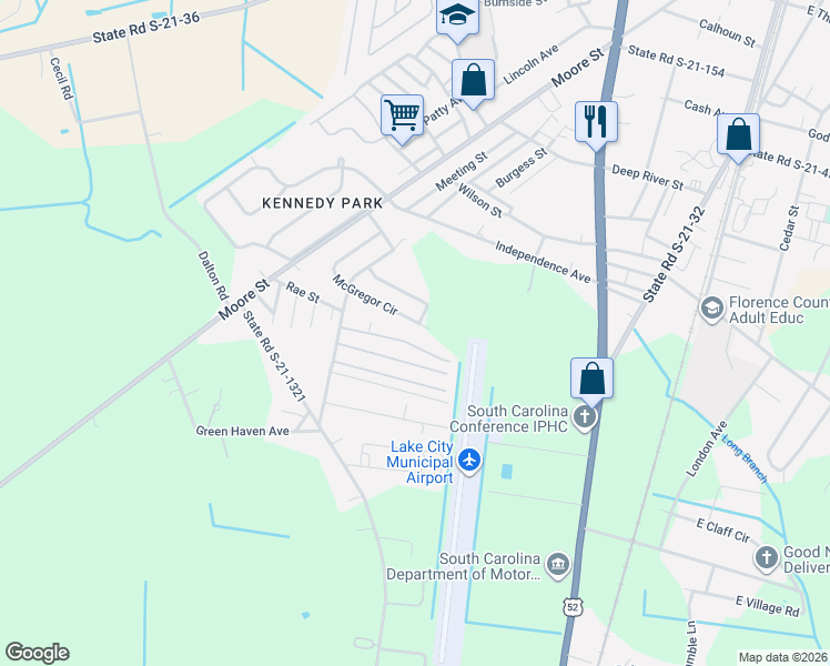 map of restaurants, bars, coffee shops, grocery stores, and more near 633 McGregor Circle in Lake City