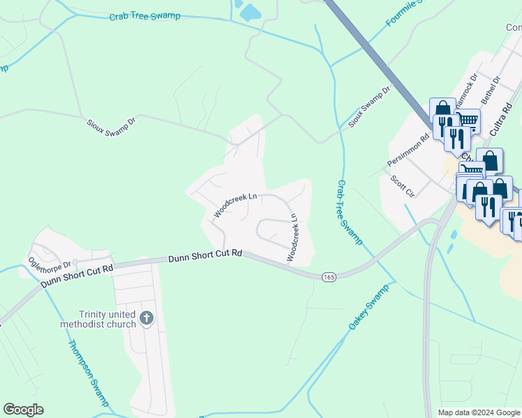 map of restaurants, bars, coffee shops, grocery stores, and more near 1103 Blue Juniper Court in Conway