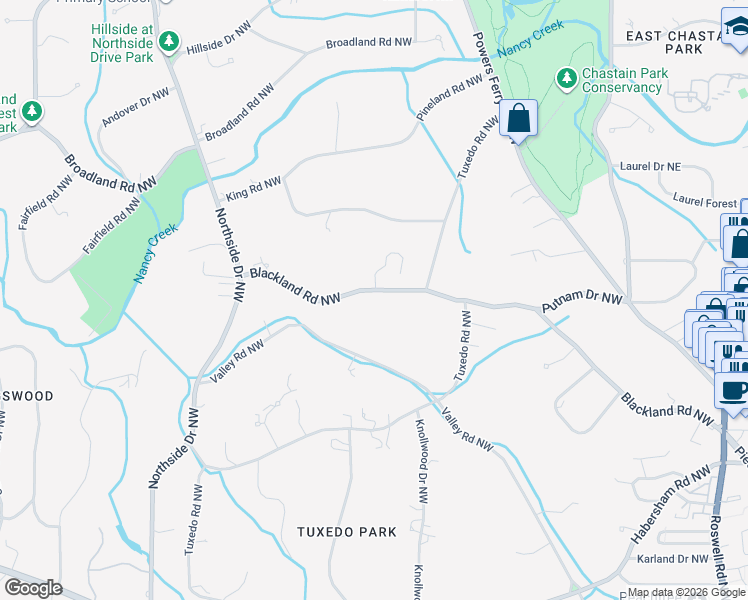 map of restaurants, bars, coffee shops, grocery stores, and more near 312 Blackland Road Northwest in Atlanta