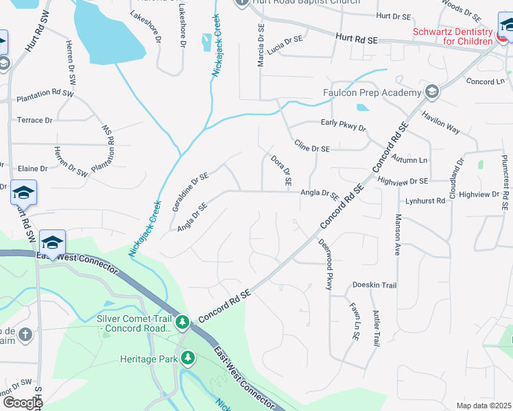 map of restaurants, bars, coffee shops, grocery stores, and more near 259 Angla Drive Southeast in Smyrna