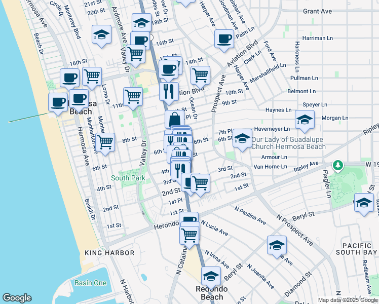 map of restaurants, bars, coffee shops, grocery stores, and more near 549 Gravley Court in Hermosa Beach