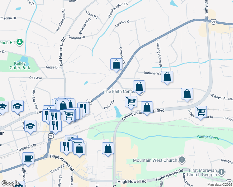 map of restaurants, bars, coffee shops, grocery stores, and more near 4541 Lawrenceville Highway in Tucker