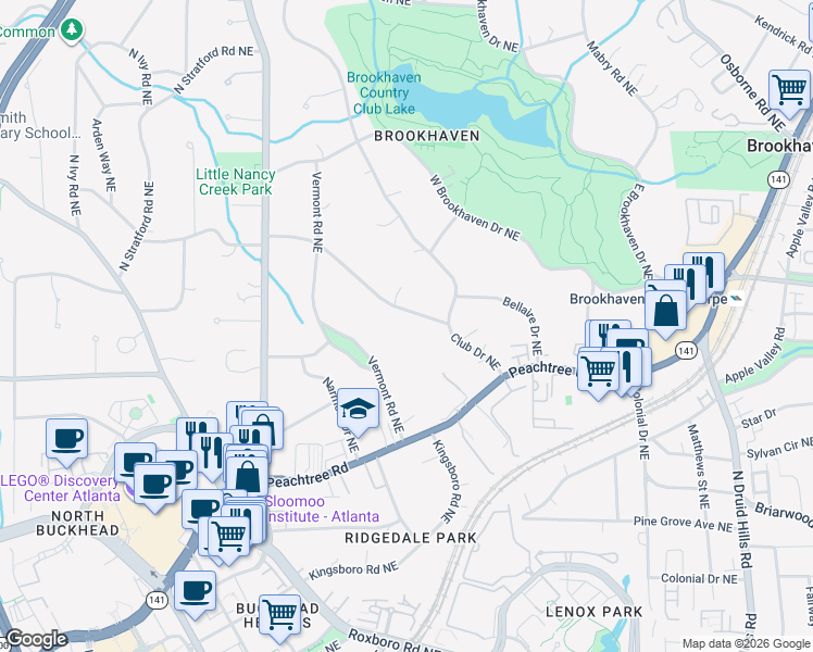 map of restaurants, bars, coffee shops, grocery stores, and more near 1067 Stovall Boulevard Northeast in Atlanta