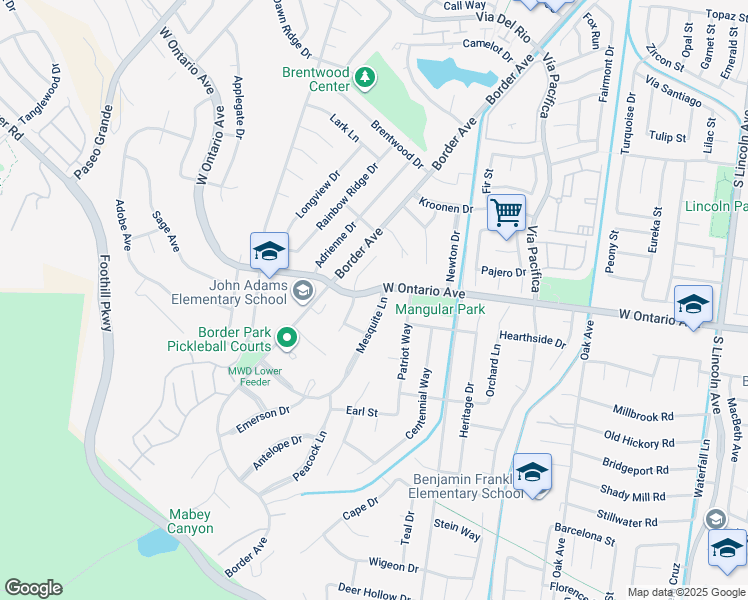map of restaurants, bars, coffee shops, grocery stores, and more near 2310 Mesquite Lane in Corona