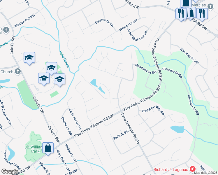 map of restaurants, bars, coffee shops, grocery stores, and more near 961 Bay Pointe Way in Lilburn
