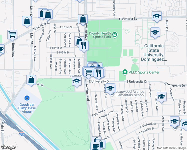 map of restaurants, bars, coffee shops, grocery stores, and more near 640 Loyola Avenue in Carson