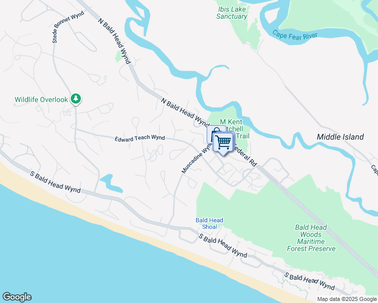 map of restaurants, bars, coffee shops, grocery stores, and more near 16 Poormans Pepper Trail in Bald Head Island