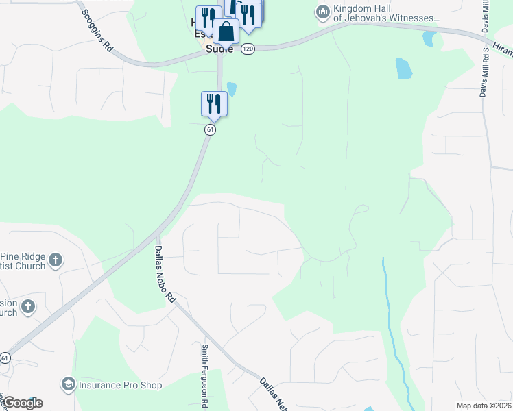 map of restaurants, bars, coffee shops, grocery stores, and more near 261 Campground School Road in Dallas