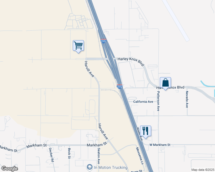 map of restaurants, bars, coffee shops, grocery stores, and more near 23120 West Oleander Avenue in Perris