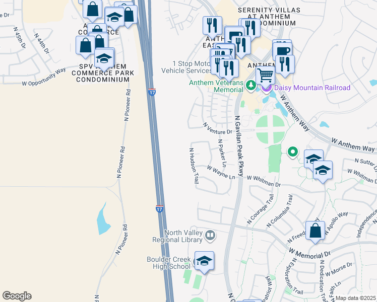 map of restaurants, bars, coffee shops, grocery stores, and more near 41314 North Hudson Trail in Phoenix