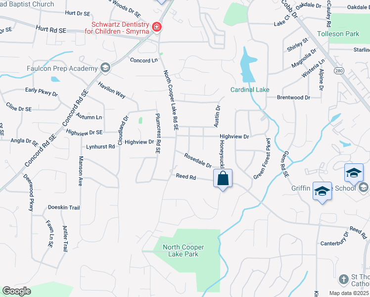 map of restaurants, bars, coffee shops, grocery stores, and more near 3890 Cherrydale Lane in Smyrna