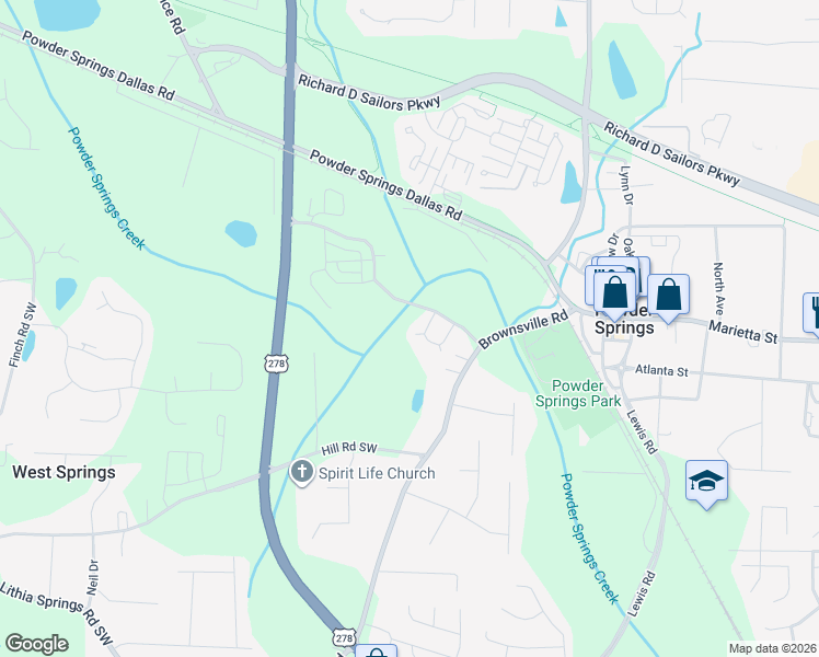map of restaurants, bars, coffee shops, grocery stores, and more near 3902 Teal Circle in Powder Springs