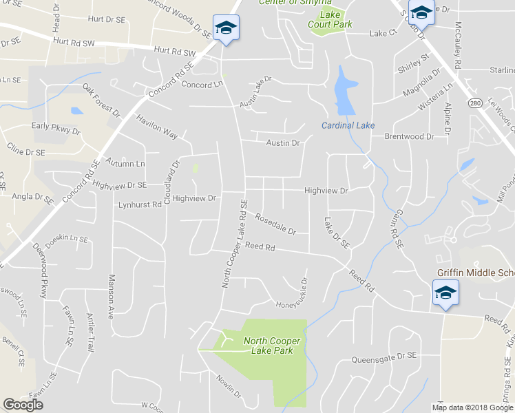 map of restaurants, bars, coffee shops, grocery stores, and more near 3890 Cherrydale Lane in Smyrna