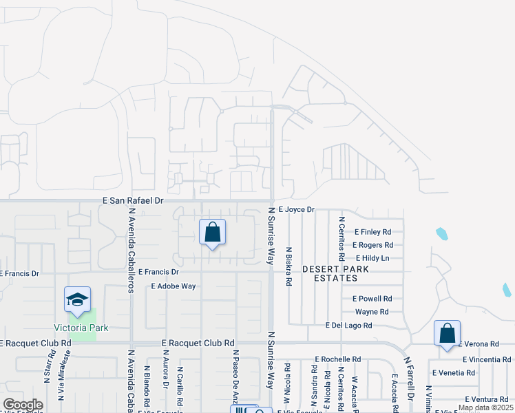 map of restaurants, bars, coffee shops, grocery stores, and more near 1632 Sunflower Court North in Palm Springs