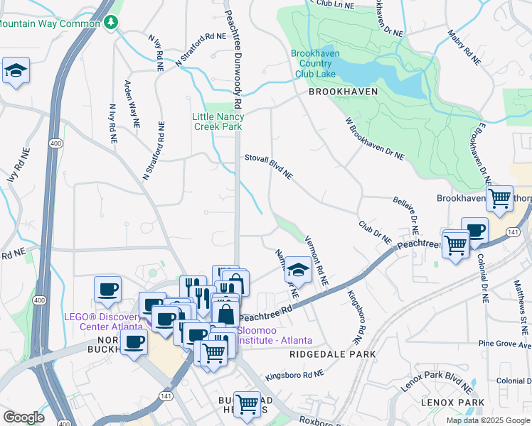 map of restaurants, bars, coffee shops, grocery stores, and more near 3814 Vermont Road Northeast in Atlanta