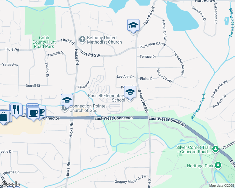 map of restaurants, bars, coffee shops, grocery stores, and more near 625 Aunt Lucy Lane in Smyrna