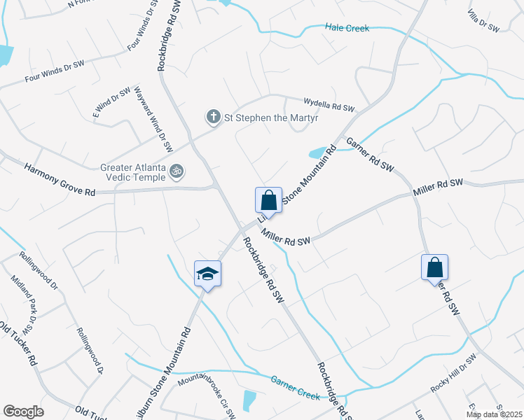 map of restaurants, bars, coffee shops, grocery stores, and more near 5341 Lilburn Stone Mountain Road in Lilburn